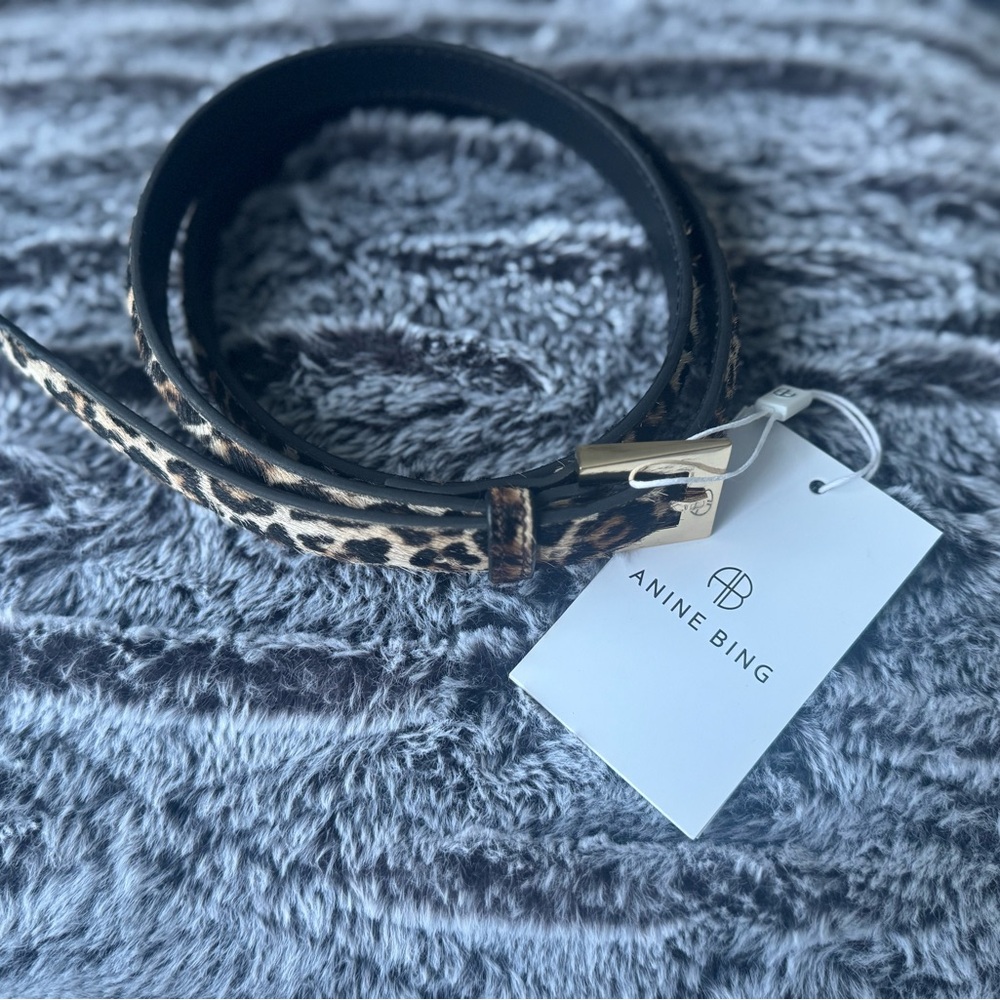 Anine Bing Nicola Leopard Print Belt with Gold Buckle - Picture 3 of 3